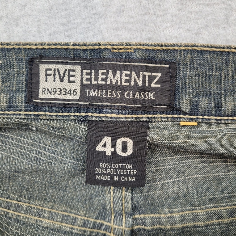 Five Elementz Jeans Mens 40 Blue Timeless Classic Straight Leg Distressed Denim - Picture 5 of 8